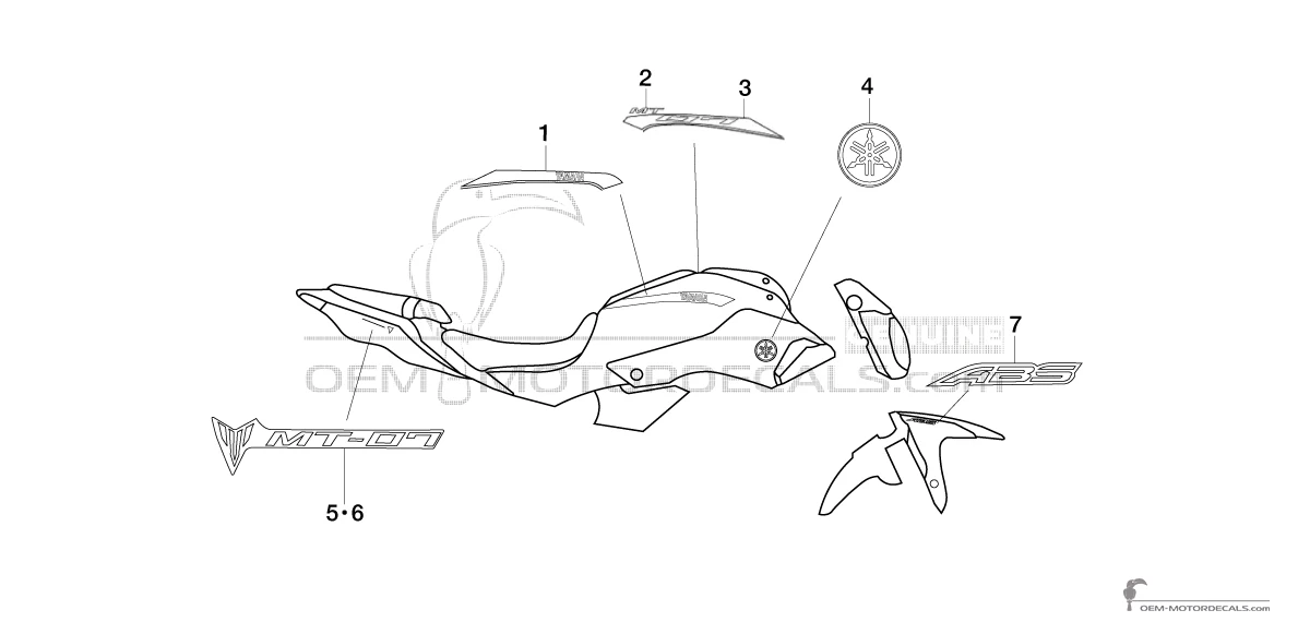 Stickers voor Yamaha MT07 2014 - Geel • Yamaha OEM Stickers