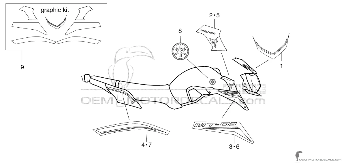 Decals for Yamaha MT09 SR (Street Rally) 2014 - Silver • Yamaha OEM Decals
