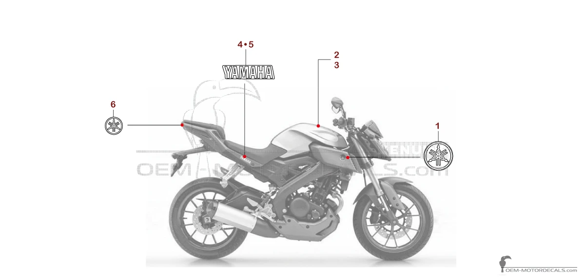Decals for Yamaha MT-125 2016 - White • Yamaha OEM Decals
