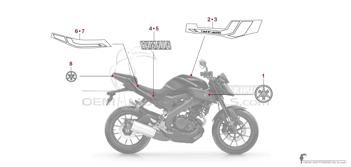 Decals for Yamaha MT-125 2019 - Dark gray • Yamaha OEM Decals
