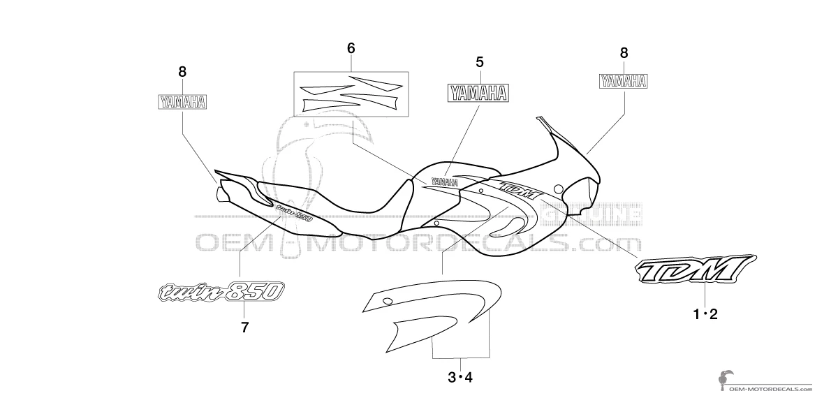 Decals for Yamaha TDM850 2000 - Black • Yamaha OEM Decals