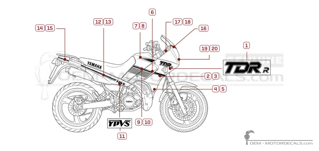 Decals for Yamaha TDR125 1992 • Yamaha OEM Decals