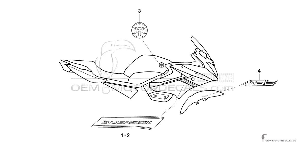Adesivi per Yamaha XJ6S DIVERSION 2010 - Nero • Yamaha Adesivi OEM