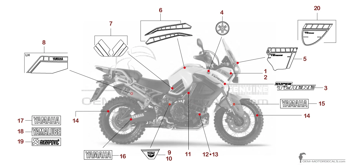 Naklejki do Yamaha XT1200Z SUPER TENERE World Crosser 2014 - White • Yamaha Naklejki OEM