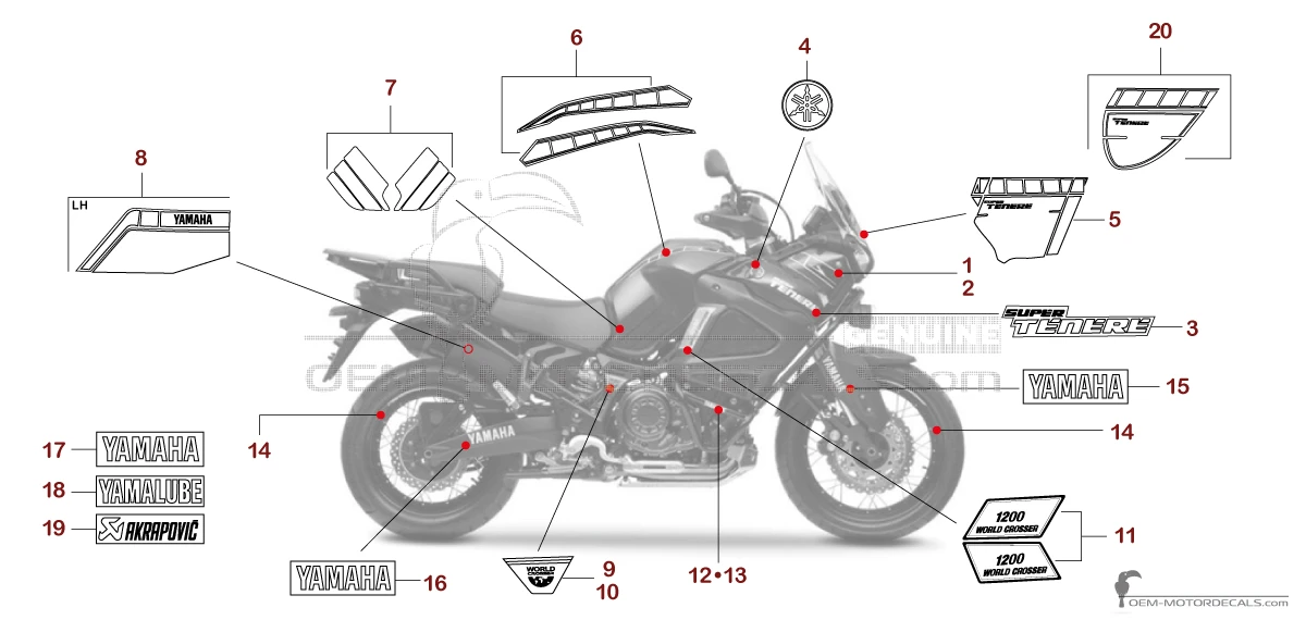 Adesivi per Yamaha XT1200 SUPER TENERE World Crosser 2016 - Blu • Yamaha Adesivi OEM