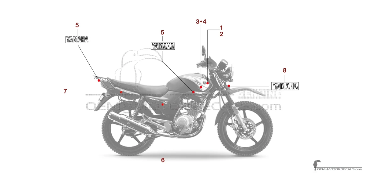 Autocollants pour Yamaha YBR125G 2021 - Rouge • Yamaha Autocollants OEM