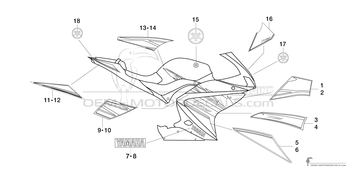 Pegatinas para Yamaha YZF R125 2011 - Azul • Yamaha Pegatinas OEM