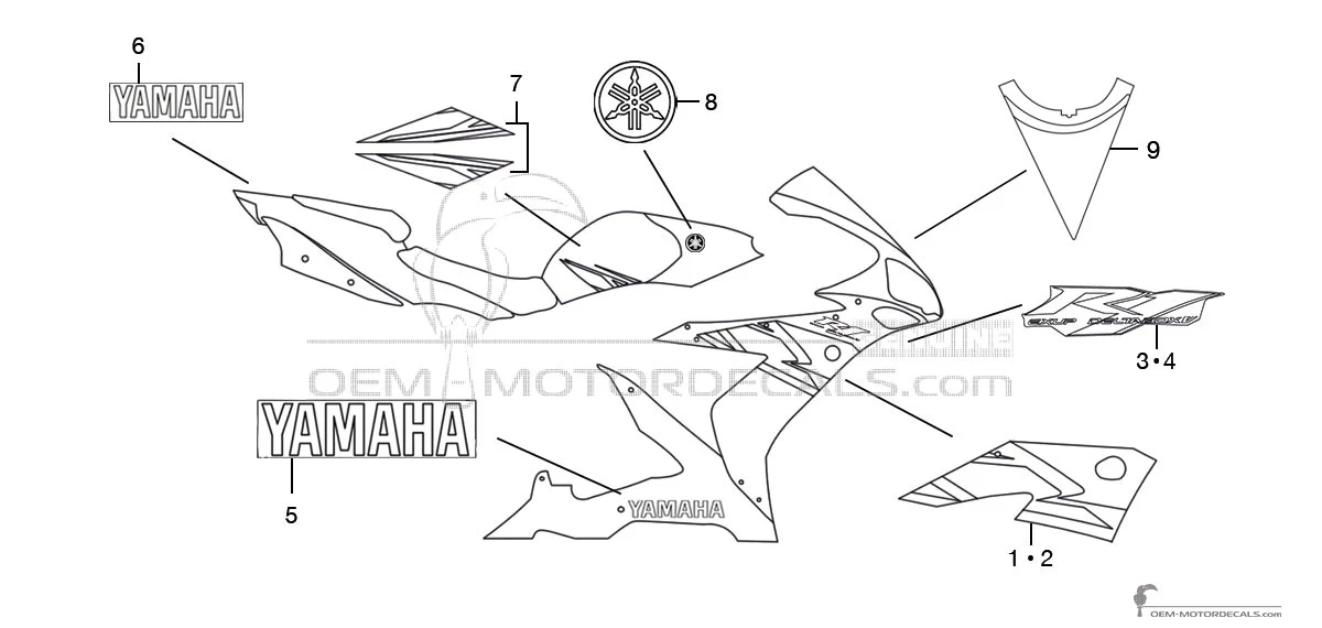 Stickers voor Yamaha YZF R1 2004 - Blauw • Yamaha OEM Stickers