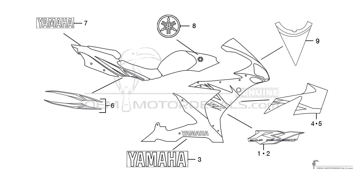 Adesivi per Yamaha YZF R1 2005 - Blu • Yamaha Adesivi OEM
