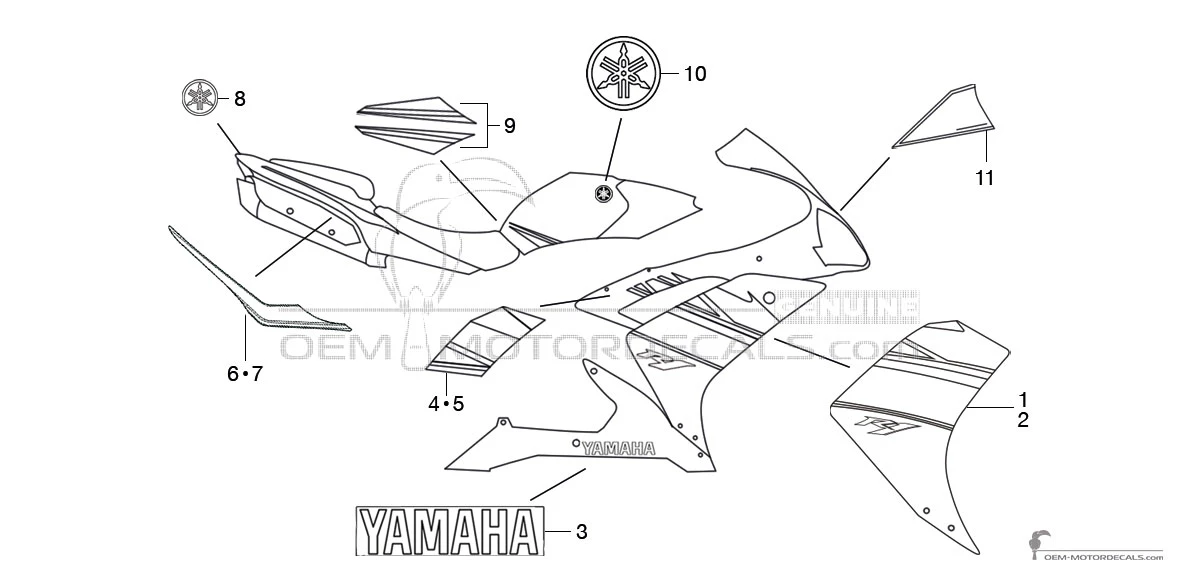 Autocollants pour Yamaha YZF R1 2008 - Bleu • Yamaha Autocollants OEM