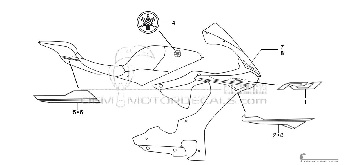Decals for Yamaha YZF R1 2016 - Red • Yamaha OEM Decals