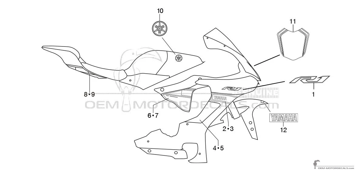 Pegatinas para Yamaha YZF R1 2016 - Amarillo • Yamaha Pegatinas OEM