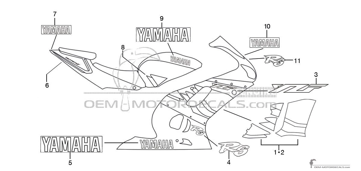 Pegatinas para Yamaha YZF R6 1999 - Blanco • Yamaha Pegatinas OEM