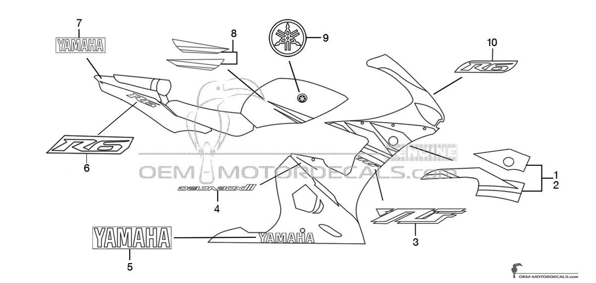 Stickers voor Yamaha YZF R6R 2003 - Blauw • Yamaha OEM Stickers