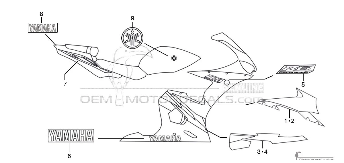 Stickers voor Yamaha YZF R6 2005 - Rood • Yamaha OEM Stickers