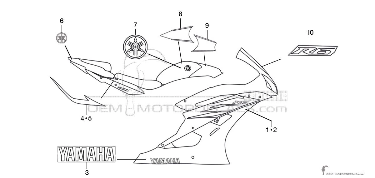 Decals for Yamaha YZF R6 2006 - White • Yamaha OEM Decals
