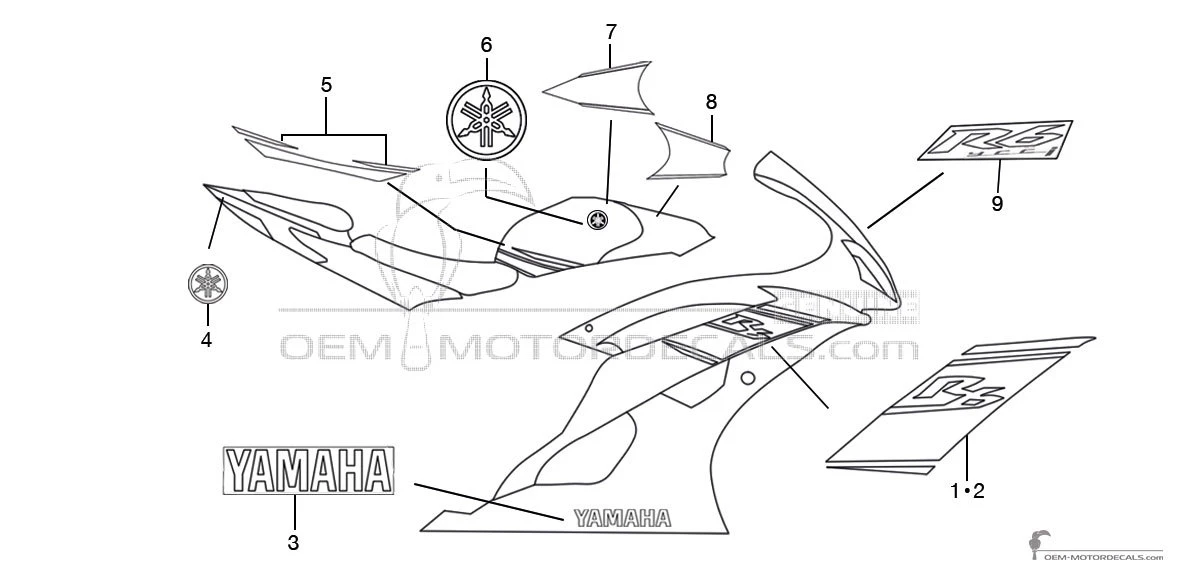 Decals for Yamaha YZF R6 2008 - White • Yamaha OEM Decals