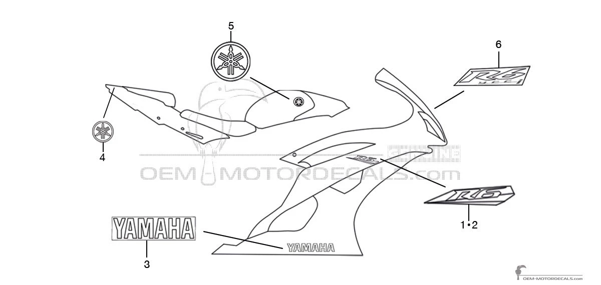 Stickers voor Yamaha YZF R6 2008 - Grijs • Yamaha OEM Stickers