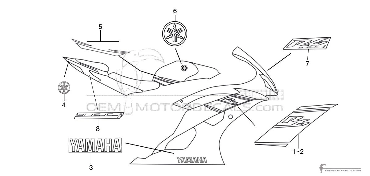 Autocollants pour Yamaha YZF R6 2009 - Rouge • Yamaha Autocollants OEM