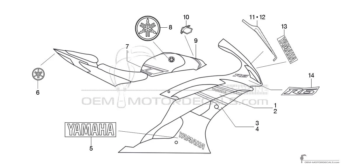 Stickers voor Yamaha YZF R6 2012 - Wit (WGP50th) • Yamaha OEM Stickers