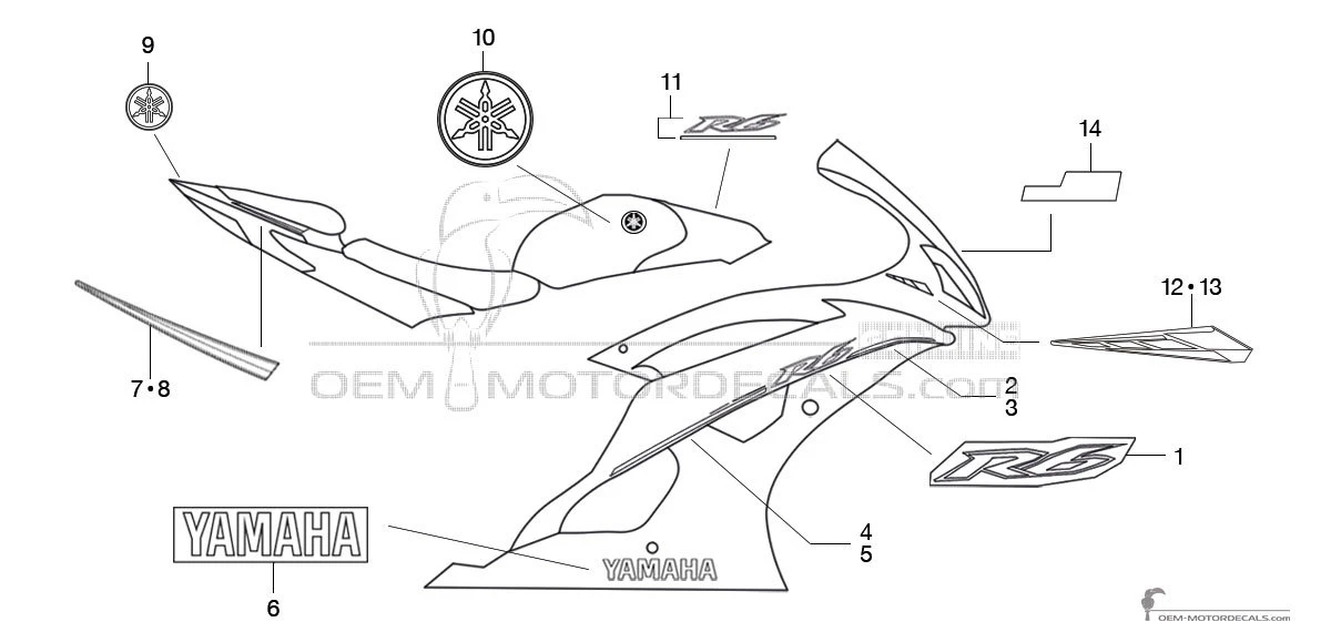 Decals for Yamaha YZF R6 2013 - Blue • Yamaha OEM Decals