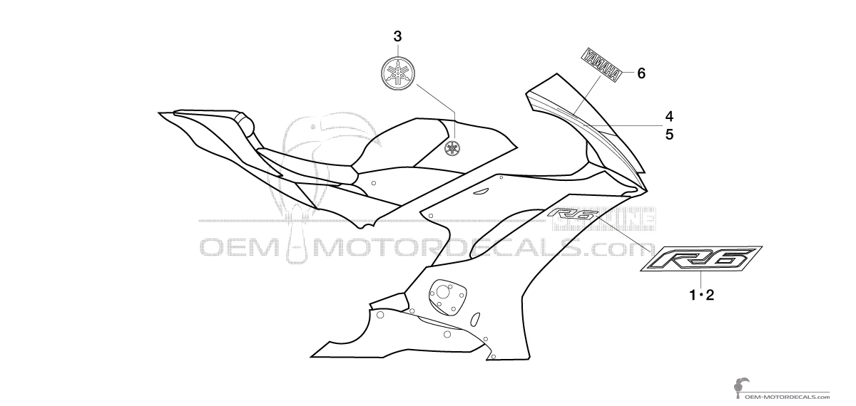 Aufkleber für Yamaha YZF R6 2019 - Grau • Yamaha OEM-Aufkleber