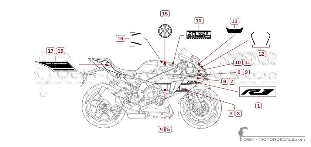 Naklejki do Yamaha YZF-R1 World GP 60th Anniversary 2022 • Yamaha Naklejki OEM