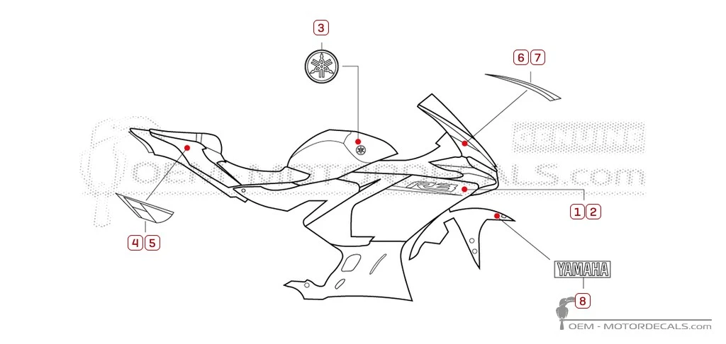 Aufkleber für Yamaha YZF-R3 2026 • Yamaha OEM-Aufkleber
