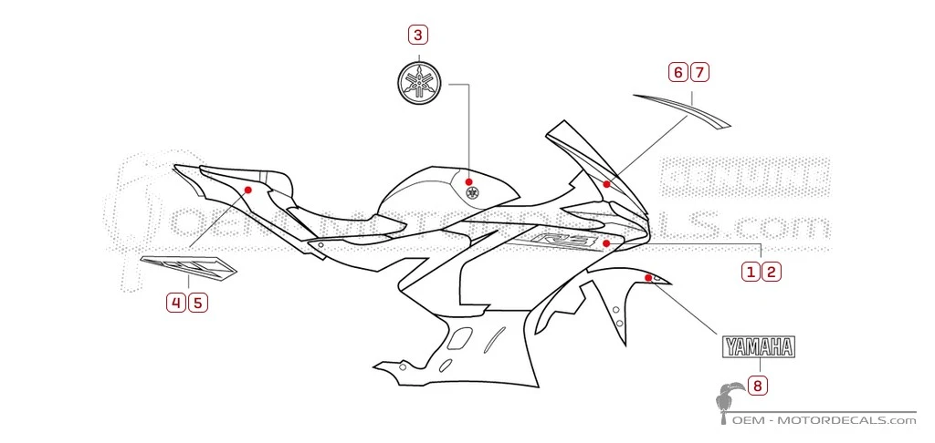 Aufkleber für Yamaha YZF-R3 2026 • Yamaha OEM-Aufkleber