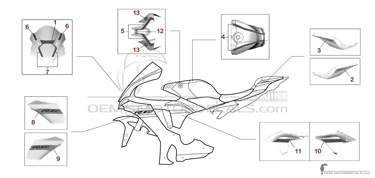 Adesivi per Yamaha YZF-R1M 2023 - Bianco • Yamaha Adesivi OEM