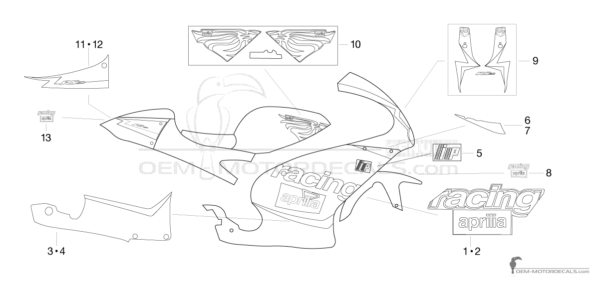Stickers voor Aprilia RS50 2001 - Zwart • Aprilia OEM Stickers