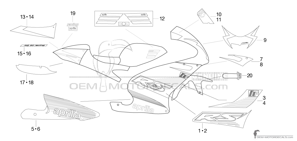 Adesivi per Aprilia RS50 2003 - Nero • Aprilia Adesivi OEM Adesivi per Aprilia RS50 2003 - Nero • Aprilia Adesivi OEM