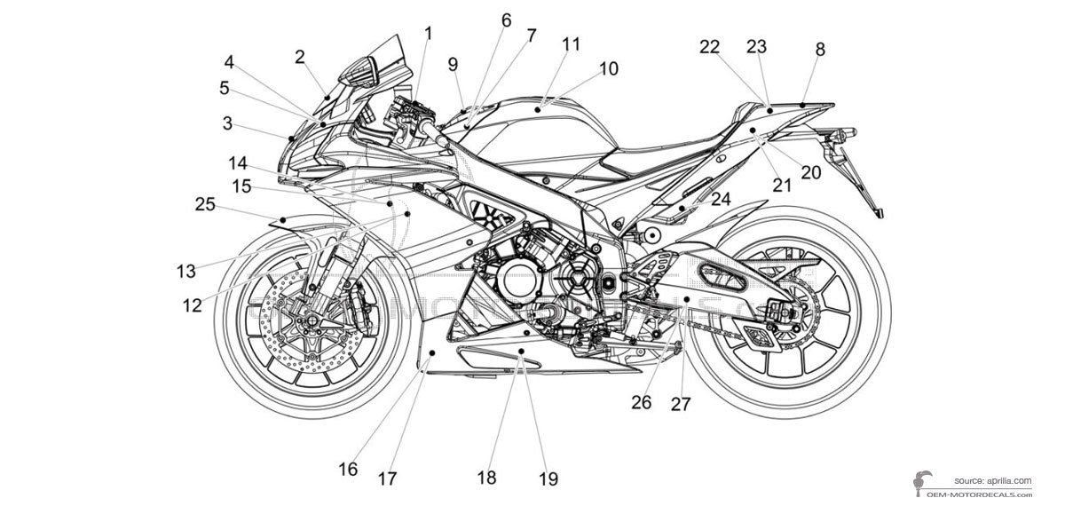 Pegatinas para Aprilia RSV4 1000RR 2019 - Gris • Aprilia Pegatinas OEM