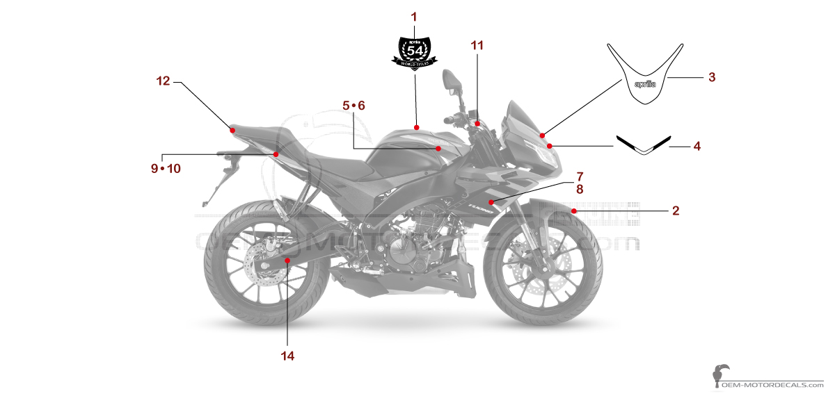 Naklejki do Aprilia TUONO 125 2023 - Czarny • Aprilia Naklejki OEM
