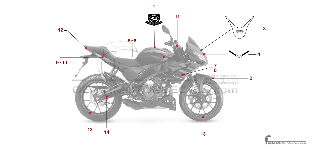 Stickers voor Aprilia TUONO 125 2024 - Zwart • Aprilia OEM Stickers
