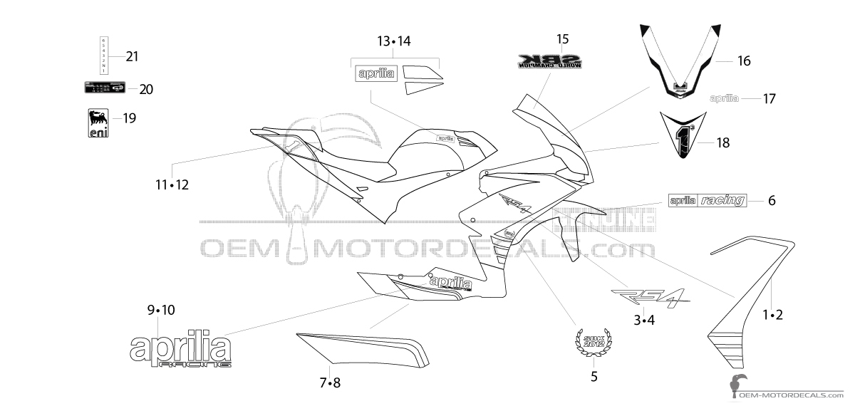 Pegatinas para Aprilia RS4 125 2013 - Negro • Aprilia Pegatinas OEM