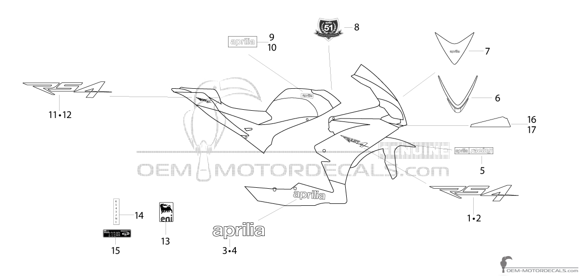 Pegatinas para Aprilia RS4 125 2015 - Amarillo • Aprilia Pegatinas OEM