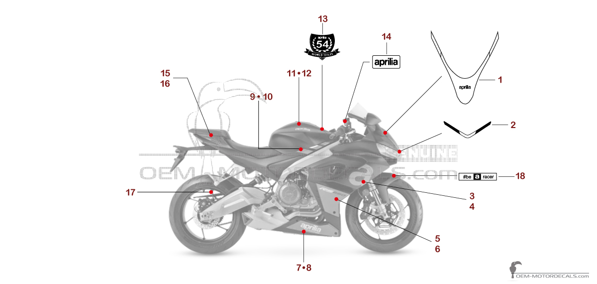 Adesivi per Aprilia RS660 2023 - Nero • Aprilia Adesivi OEM