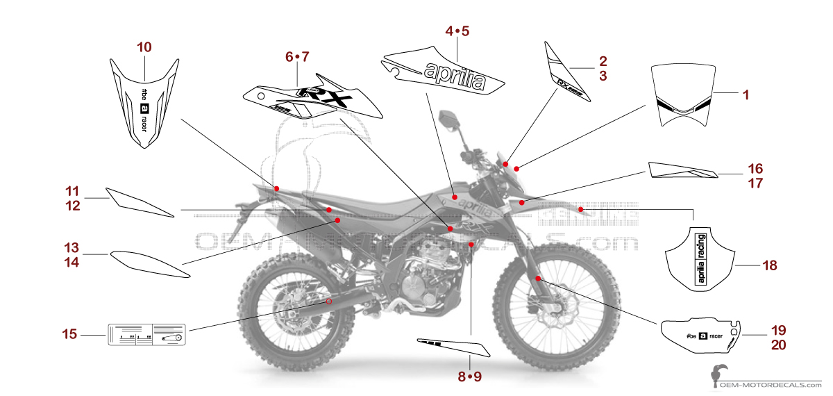 Aufkleber für Aprilia RX125 2018 - Rot • Aprilia OEM-Aufkleber