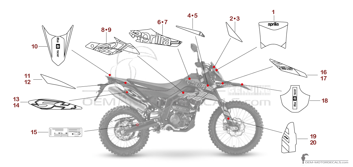 Autocollants pour Aprilia RX125 2023 - Jaune • Aprilia Autocollants OEM Autocollants pour Aprilia RX125 2023 - Jaune • Aprilia Autocollants OEM