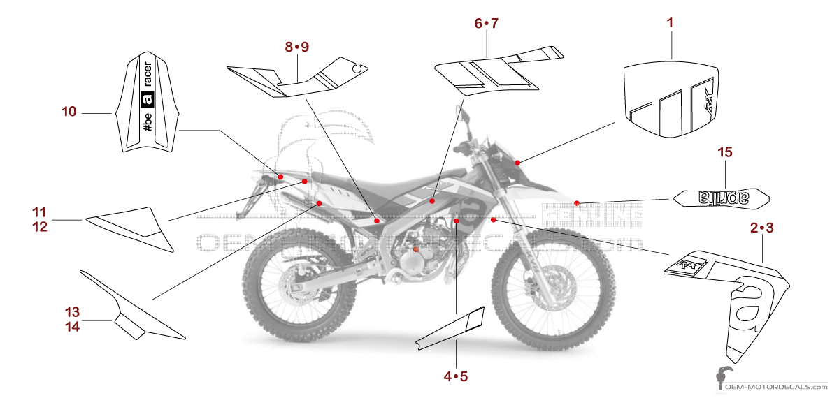Naklejki do Aprilia RX50 2016 - Czerwony • Aprilia Naklejki OEM
