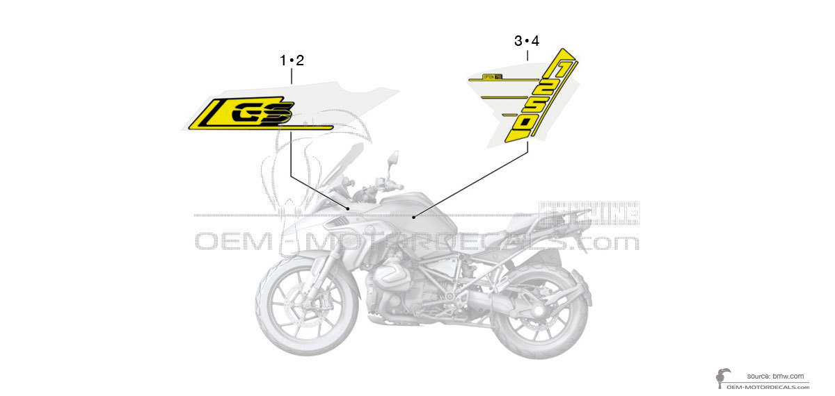 Decals for BMW R1250GS 2022 - Yellow • BMW OEM Decals