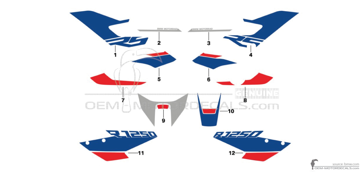 Stickers voor BMW R1250RS 2024 - Blauw Wit • BMW OEM Stickers Stickers voor BMW R1250RS 2024 - Blauw Wit • BMW OEM Stickers