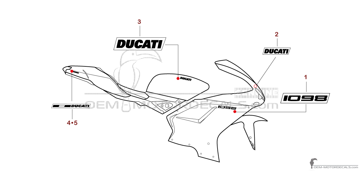 Adesivi per Ducati 1098 2007 - Rosso • Ducati Adesivi OEM