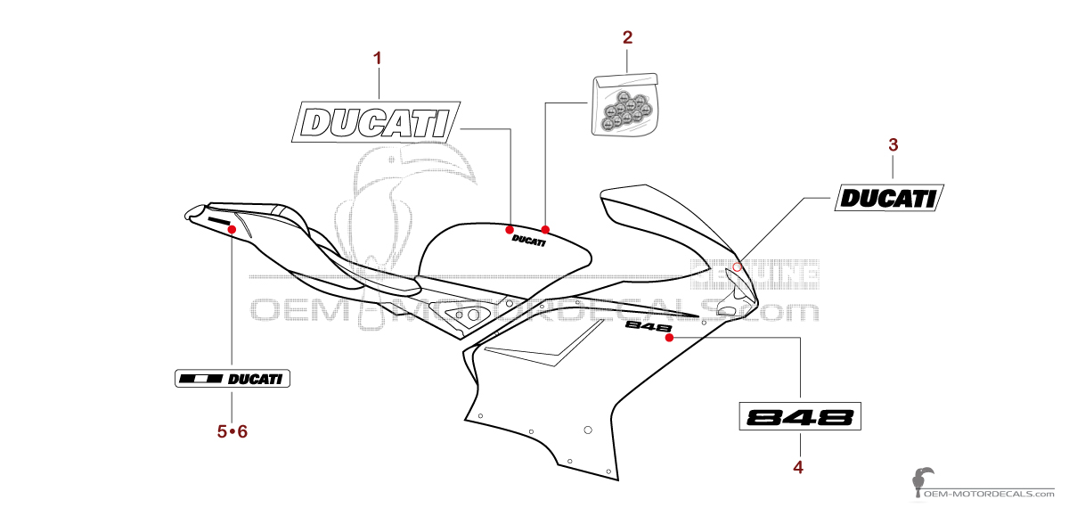 Stickers voor Ducati 848 2008 - Rood • Ducati OEM Stickers