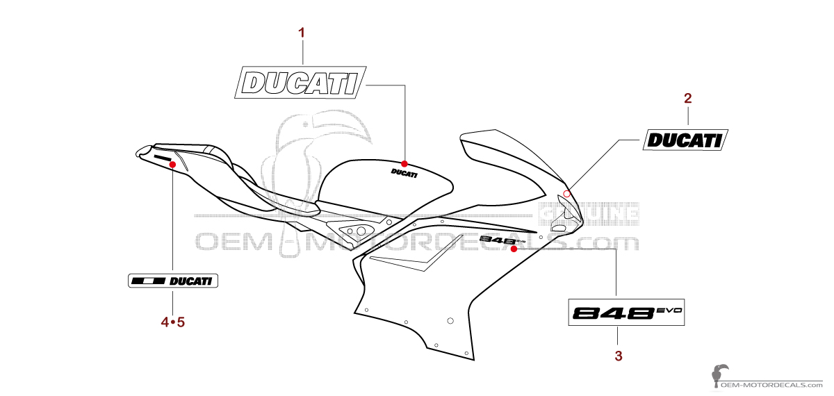 Naklejki do Ducati 848 EVO 2013 - Czerwony • Ducati Naklejki OEM