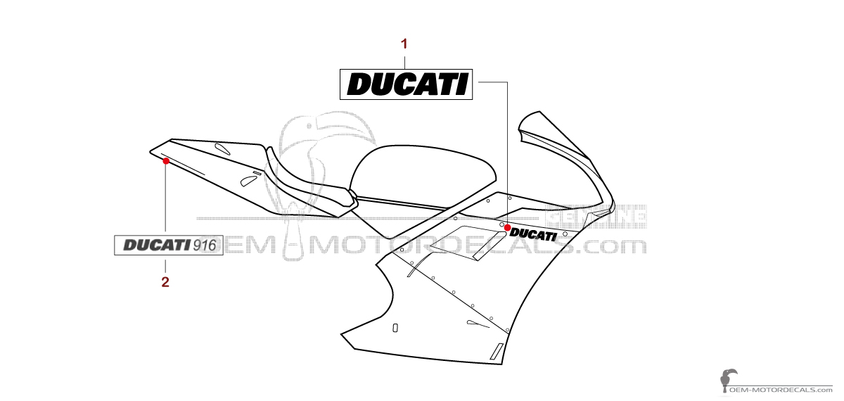 Stickers voor Ducati 916 1998 - Rood • Ducati OEM Stickers