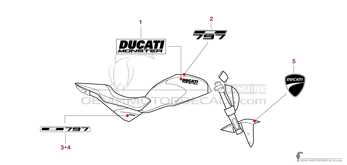 Aufkleber für Ducati MONSTER 797 2018 - Rot • Ducati OEM-Aufkleber