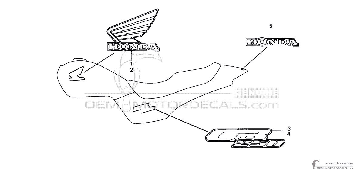 Decals for Honda CB250 1998 - Red • Honda OEM Decals