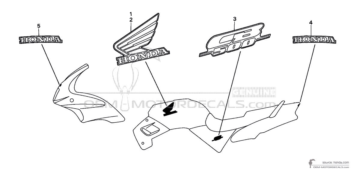 Decals for Honda CB500 2000 - Black • Honda OEM Decals